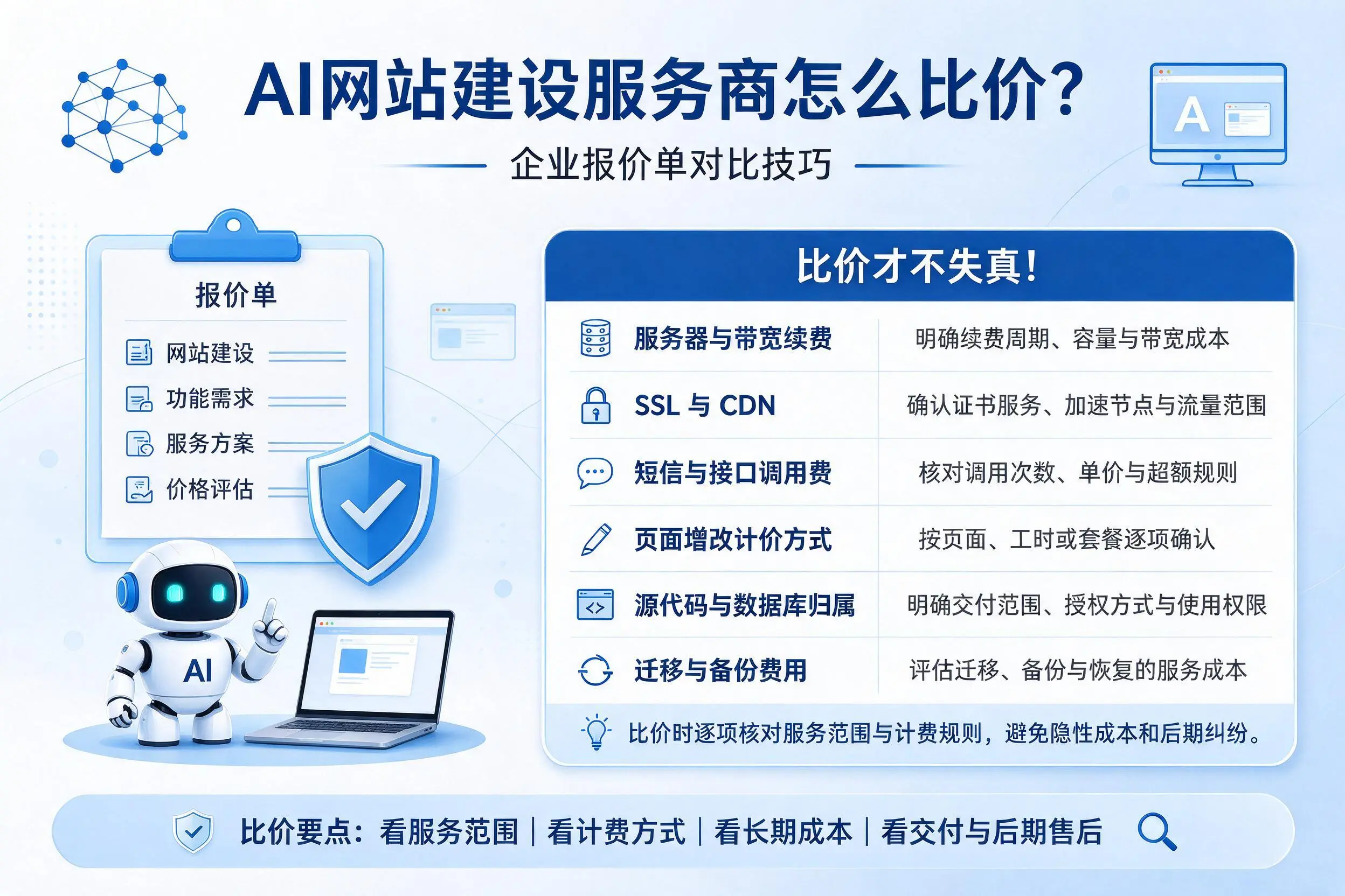 AI网站建设服务商怎么比价？锦州企业报价单对比技巧