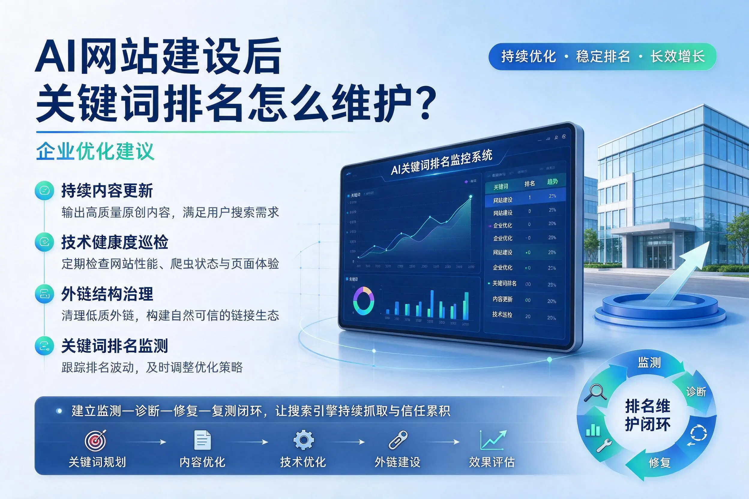 AI网站建设后关键词排名怎么维护？锦州企业优化建议